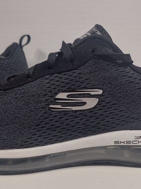 Skechers Women's en’s Black Mesh Athletic Sneakers with White Sole